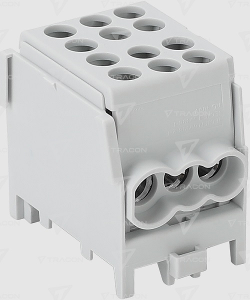 Morsettiera Distribuzione 1x100A per Barra DIN 2 Ingressi 4 Uscite 2,5-25mm